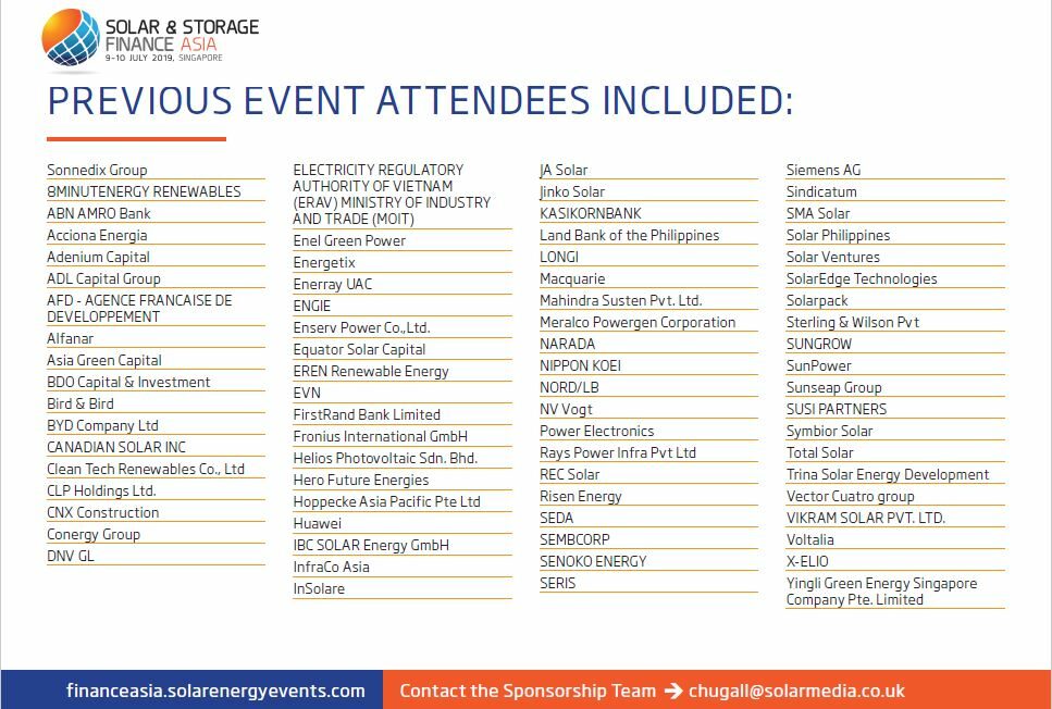 Solar Finance & Investment Asia 2019 Attendee Preview
